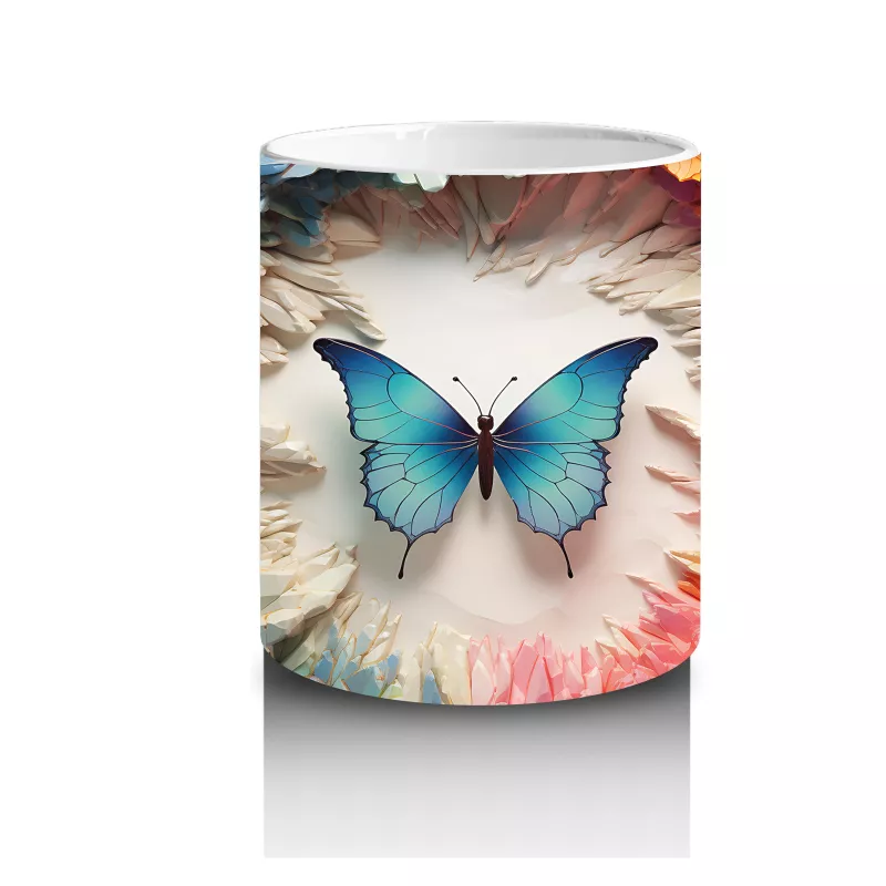 Parlak Işıklarla Çevrelenmiş Mavi Kelebek – Baskılı Kupa - 3