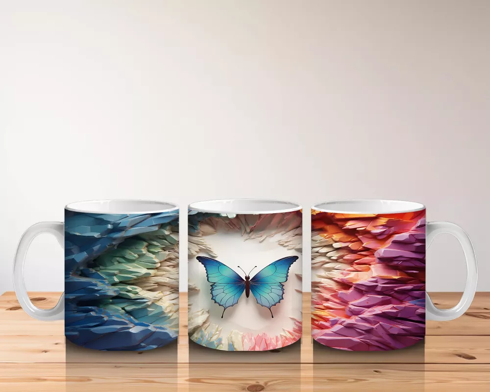 Parlak Işıklarla Çevrelenmiş Mavi Kelebek – Baskılı Kupa - 5