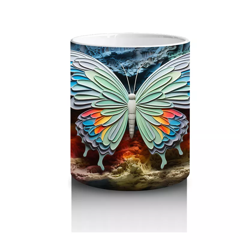 Parlak Işıltılı Kanatlarıyla Büyük Kelebek – Baskılı Kahve Kupası - 3