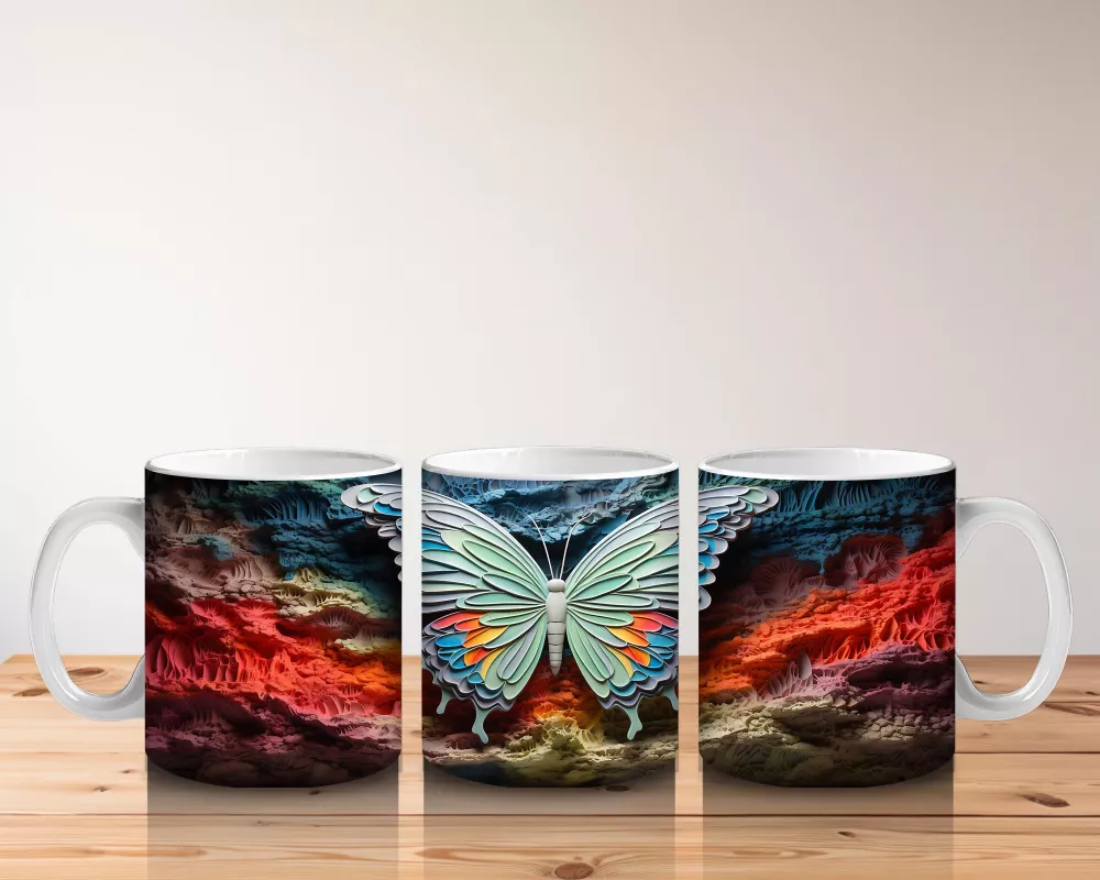 Parlak Işıltılı Kanatlarıyla Büyük Kelebek – Baskılı Kahve Kupası - 5