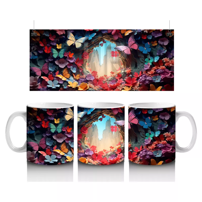 Parlak Kalpli Tünelde Pembe Kelebek – Baskılı Kupa