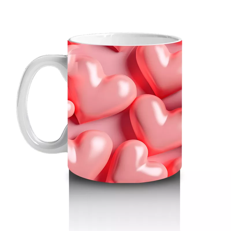 Parlak Pembe Kalplerle Süslenmiş Pembe Kelebek – Baskılı Kahve Kupası - 2