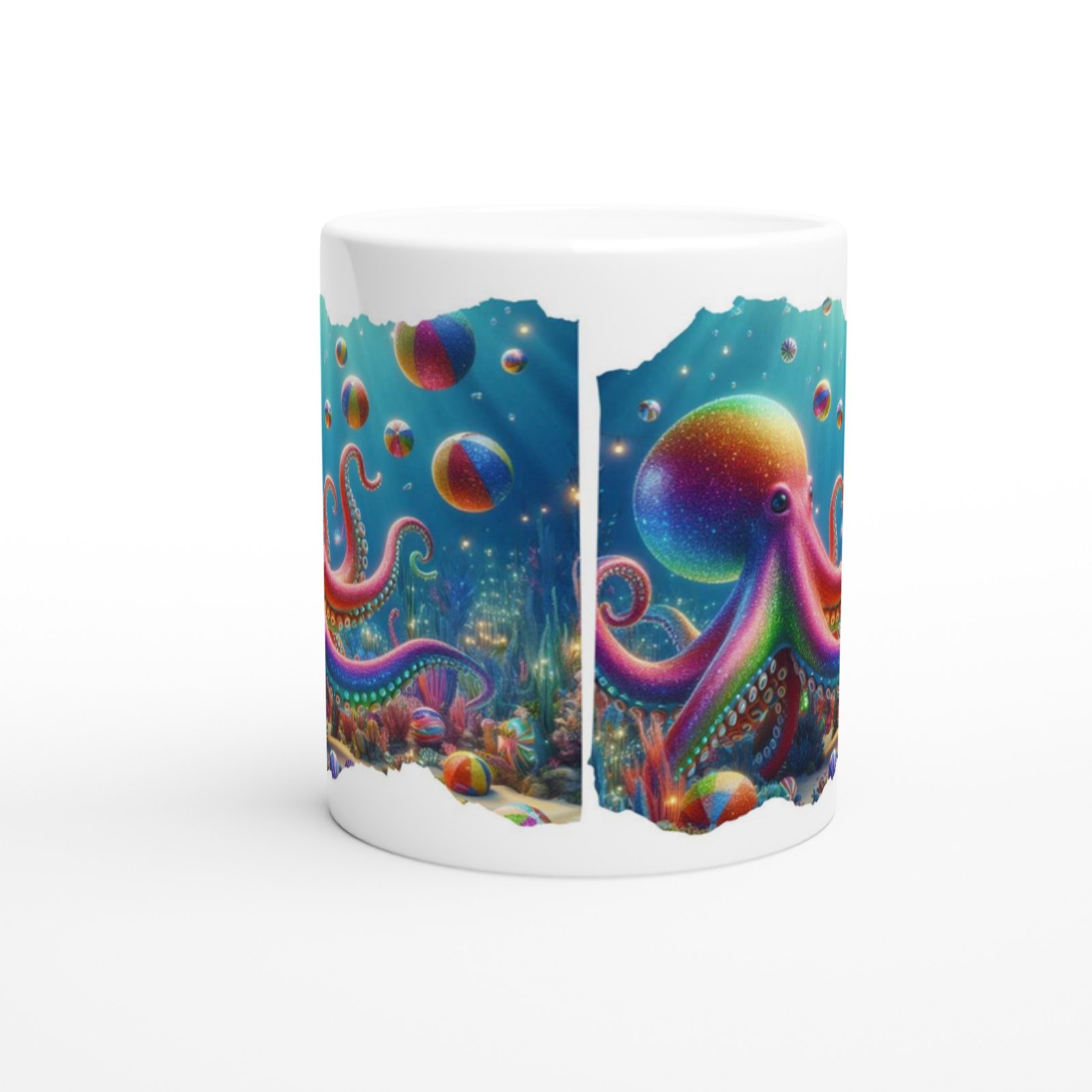 Parlak Renkli Ahtapot ve Balonlar Baskılı Kupa Bardak - 2