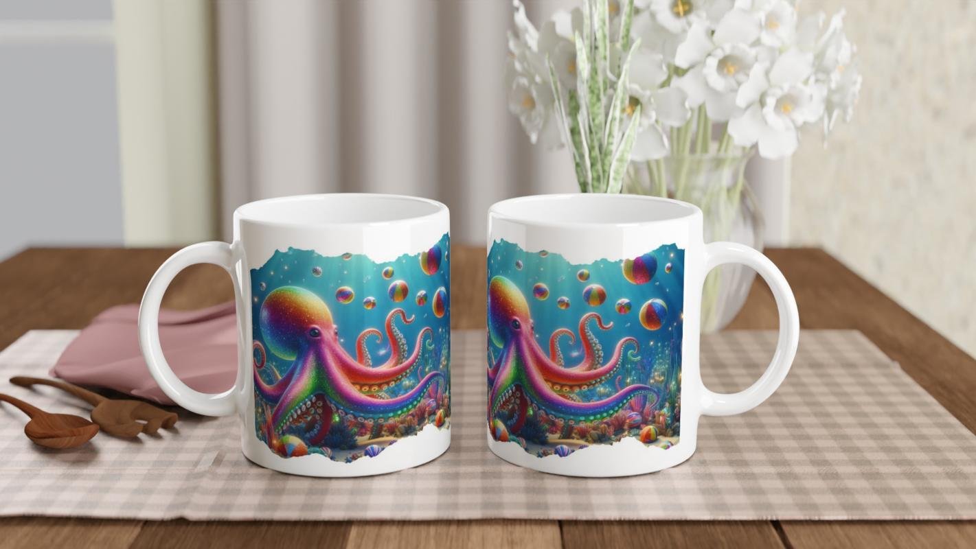 Parlak Renkli Ahtapot ve Balonlar Baskılı Kupa Bardak - 5