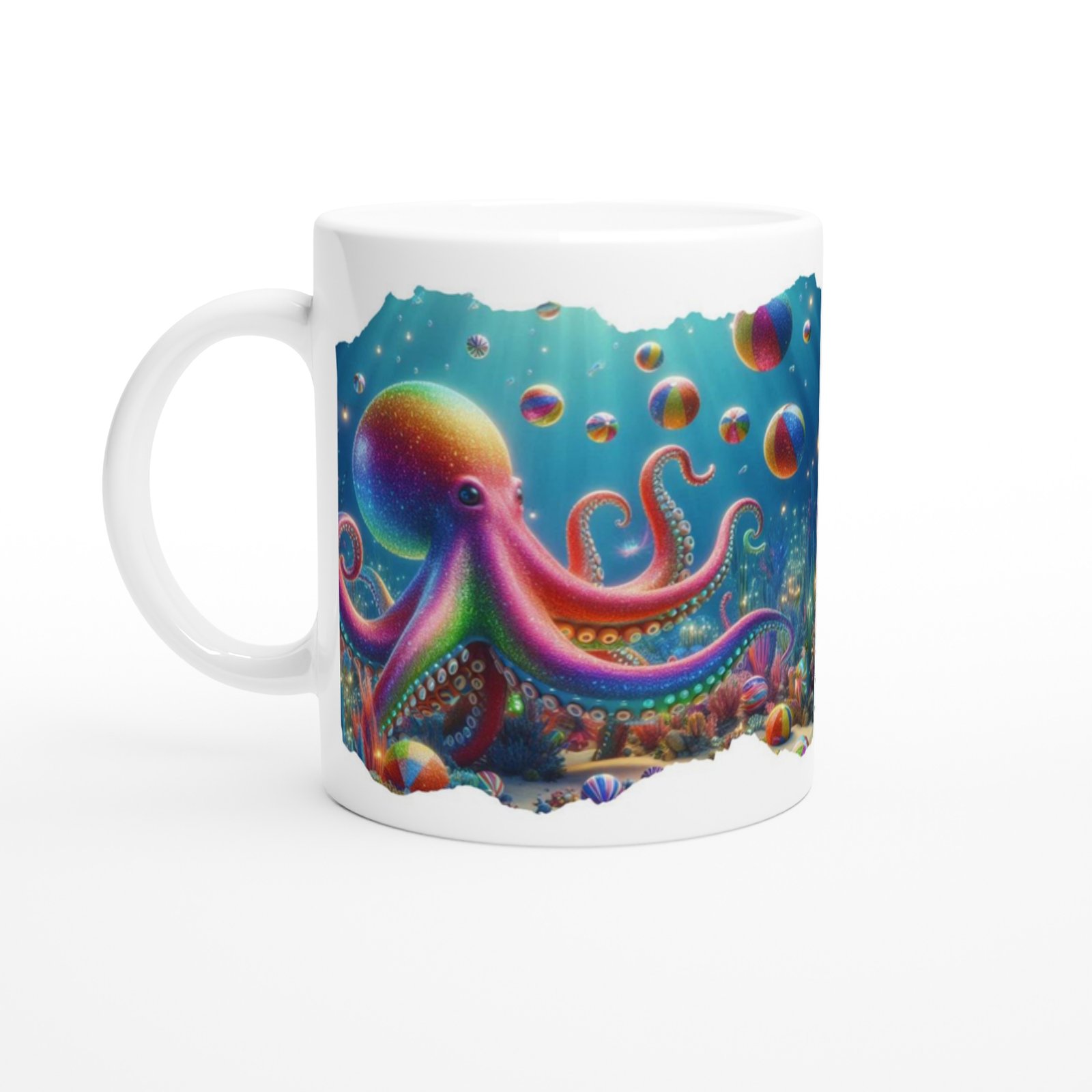 Parlak Renkli Ahtapot ve Balonlar Baskılı Kupa Bardak