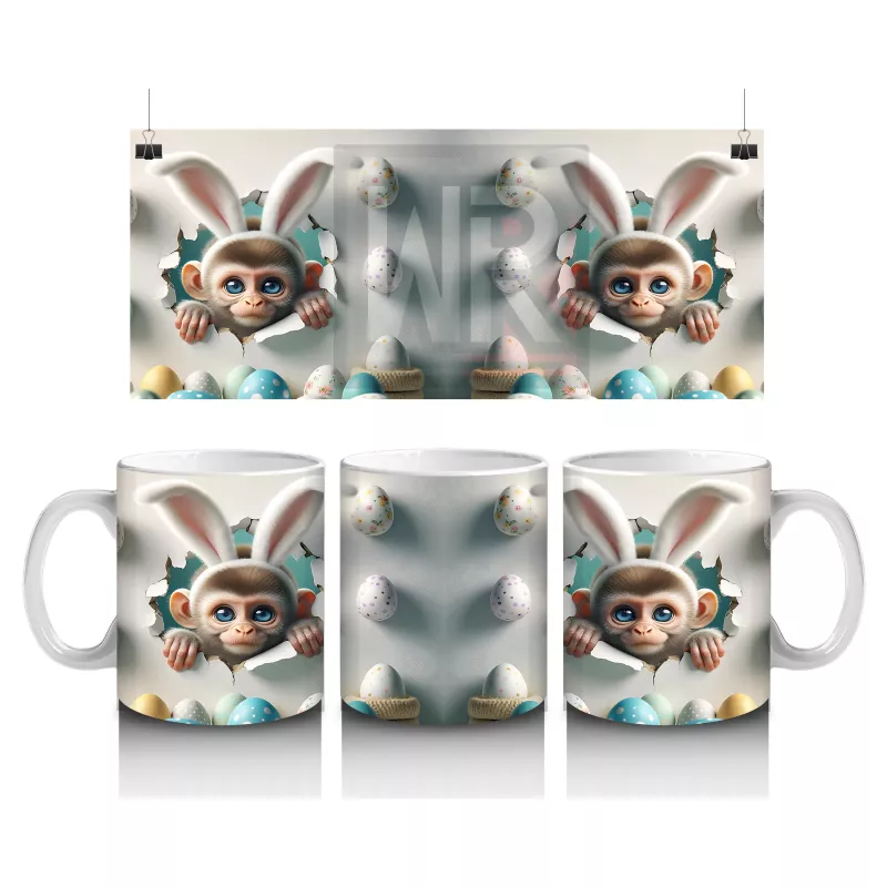 Paskalya Yumurtaları Arasında İkiz Maymun Karakterleri - Baskılı kahve kupası
