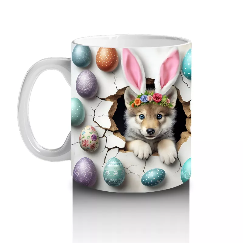 Paskalya Yumurtaları Arasında Sevimli Tavşanlar – Baskılı Kahve Kupası - 2