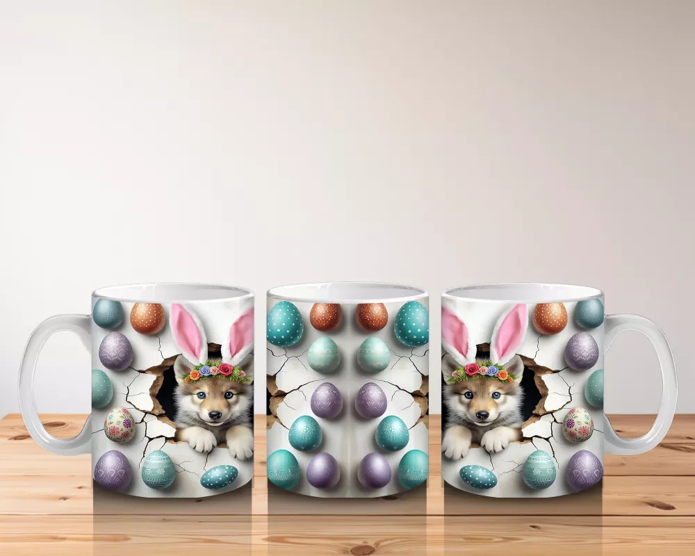 Paskalya Yumurtaları Arasında Sevimli Tavşanlar – Baskılı Kahve Kupası - 5