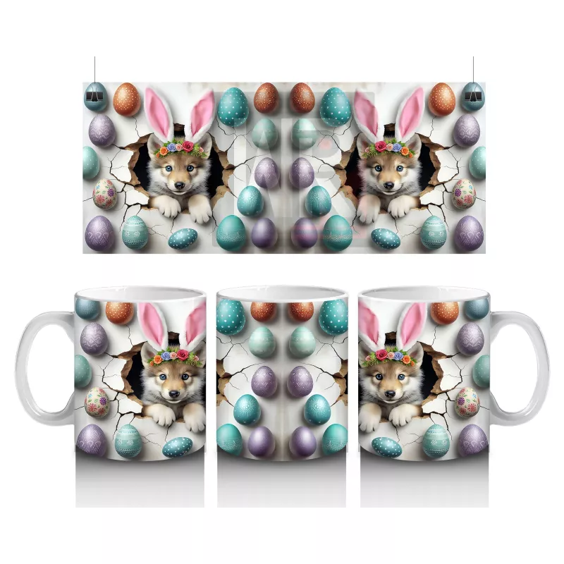 Paskalya Yumurtaları Arasında Sevimli Tavşanlar – Baskılı Kahve Kupası