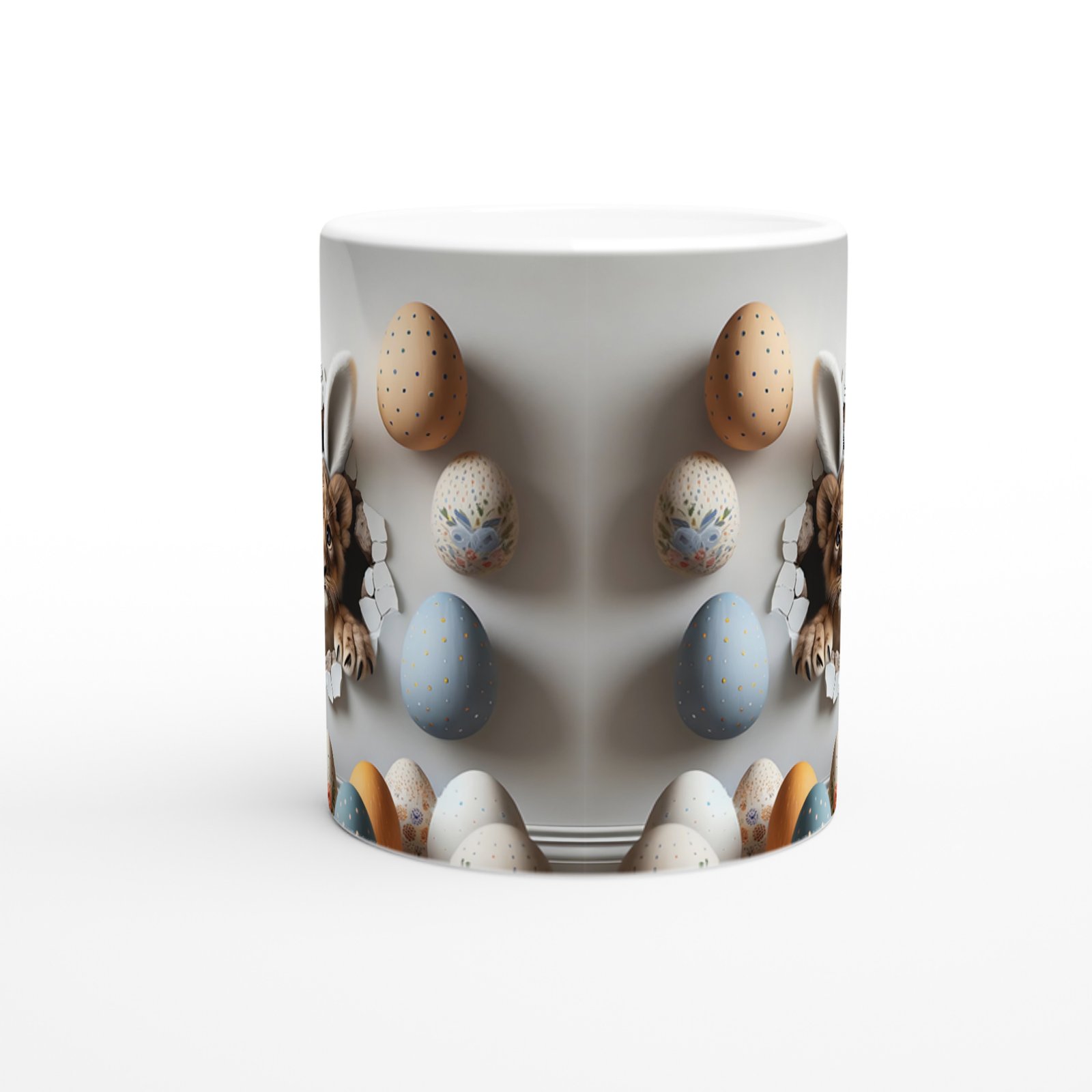 Paskalya Yumurtaları Arasında Tavşan Kulaklı Aslan Yavrusu Temalı Baskılı Kupa Bardak - 2