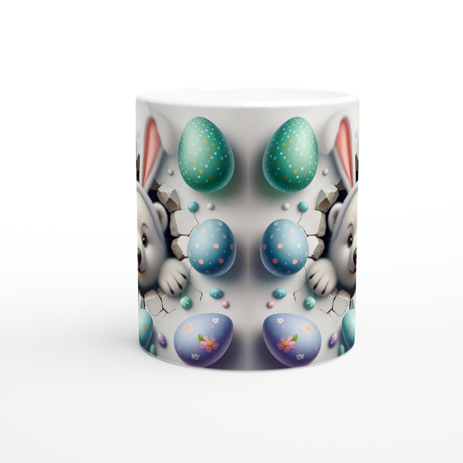 Paskalya Yumurtaları Arasında Tavşan Kulaklı Ayı Temalı Baskılı Kupa Bardak - 2