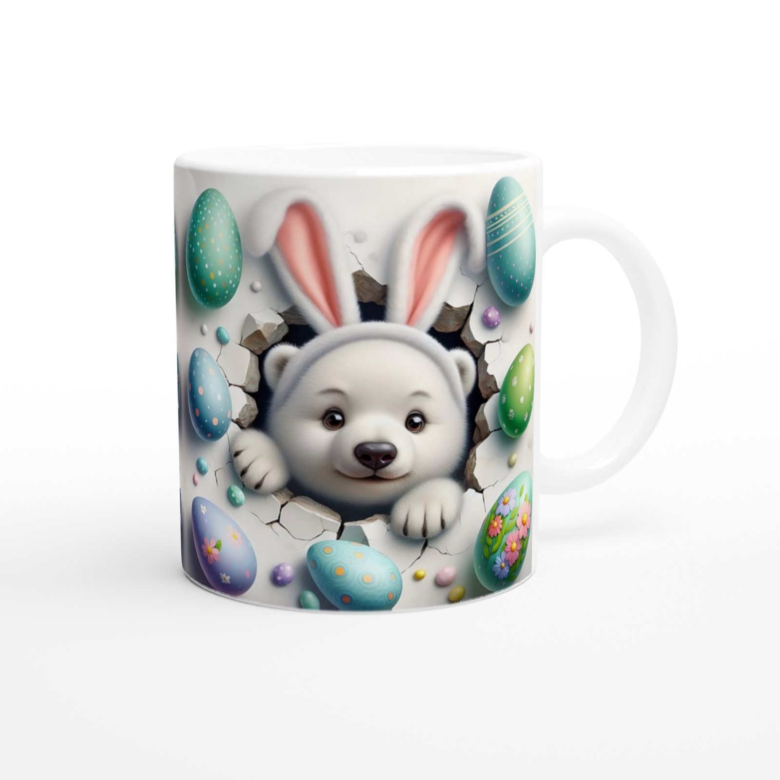 Paskalya Yumurtaları Arasında Tavşan Kulaklı Ayı Temalı Baskılı Kupa Bardak - 3