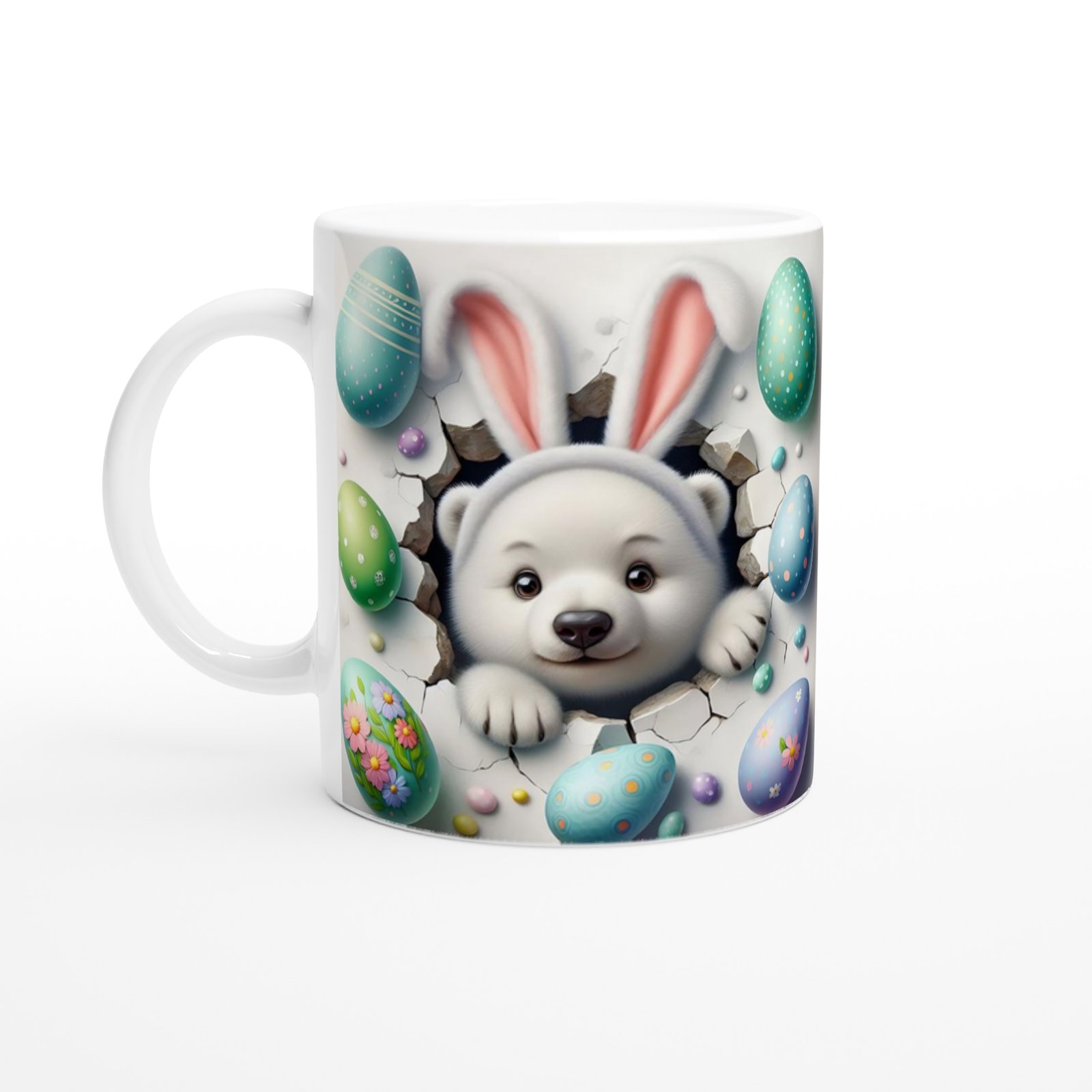 Paskalya Yumurtaları Arasında Tavşan Kulaklı Ayı Temalı Baskılı Kupa Bardak