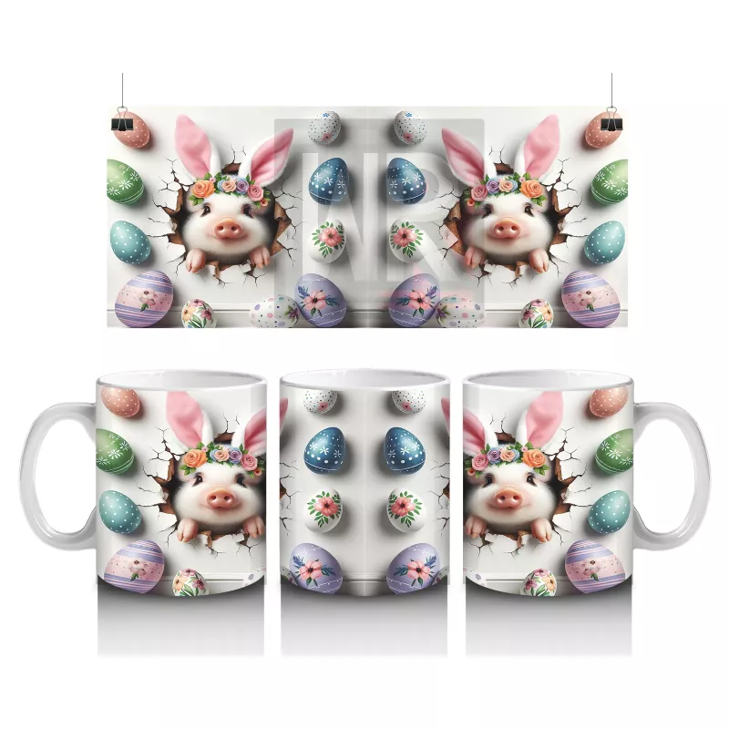 Paskalya Yumurtalarıyla Süslenmiş Tavşan Deseni – Baskılı Kahve Kupası