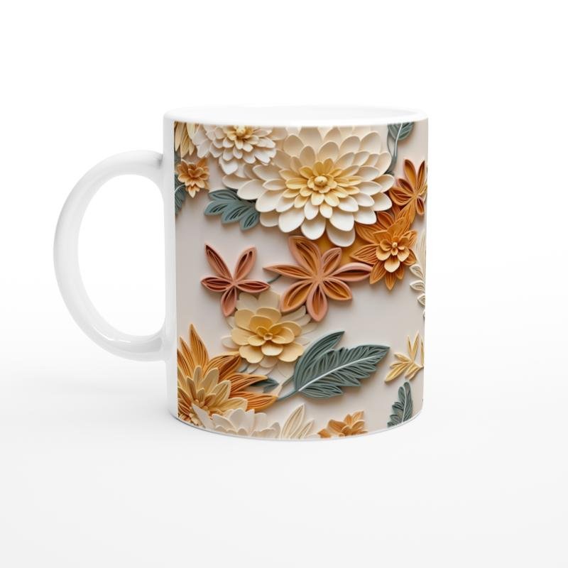 Pastel Bahar Çiçekleri Rölyef Desenli Kupa Bardak