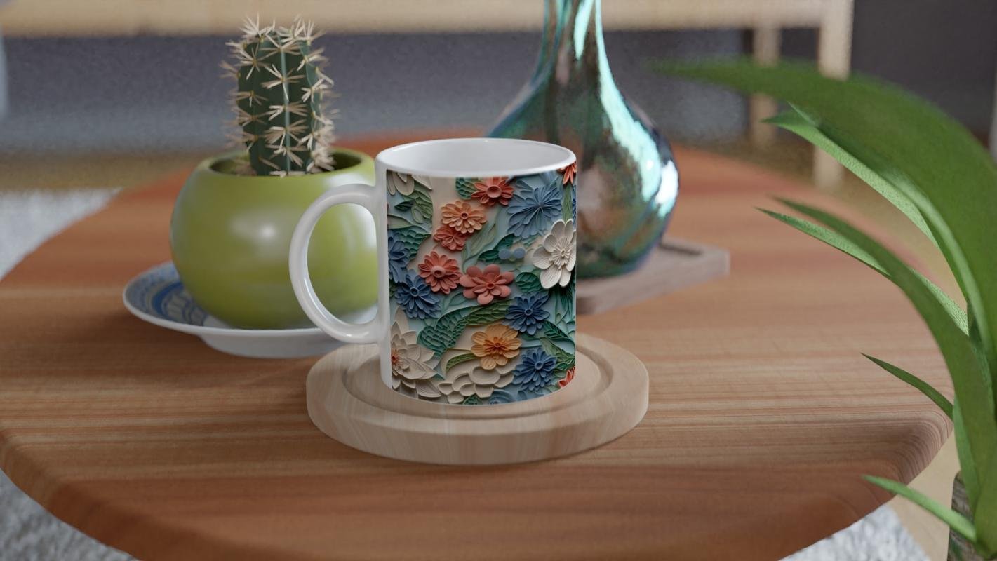Pastel Bahar Tonlarında Neşeli Çiçek Desenli Kupa Bardak - 4