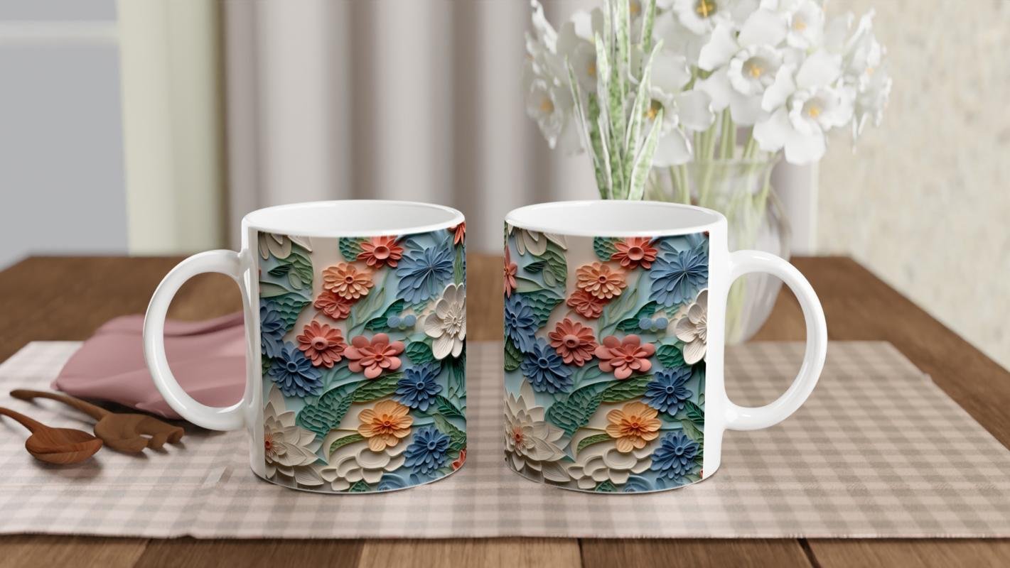 Pastel Bahar Tonlarında Neşeli Çiçek Desenli Kupa Bardak - 5