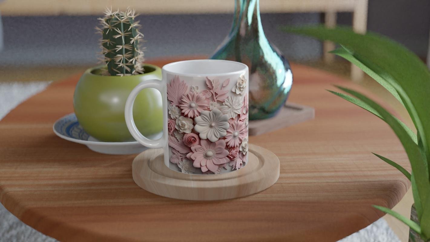 Pastel Çiçek Bahçesi Temalı Baskılı Kupa Bardak - 4