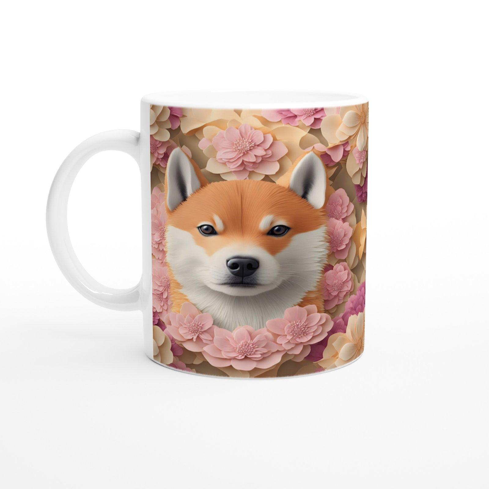 Pastel Çiçekler Arasında Shiba Inu Köpek Baskılı Kupa Bardak