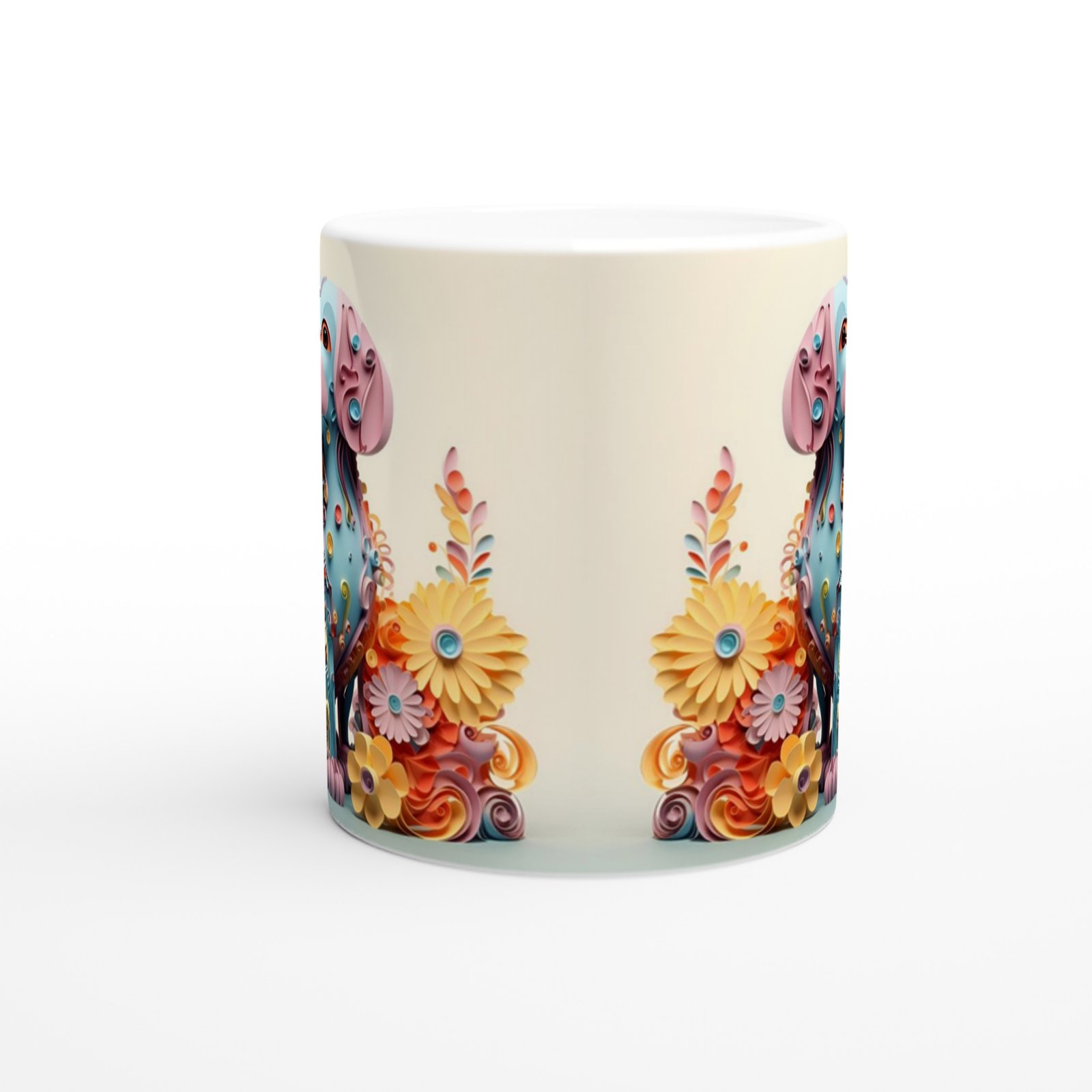 Pastel Çiçekli Köpek Baskılı Kupa Bardak - 2