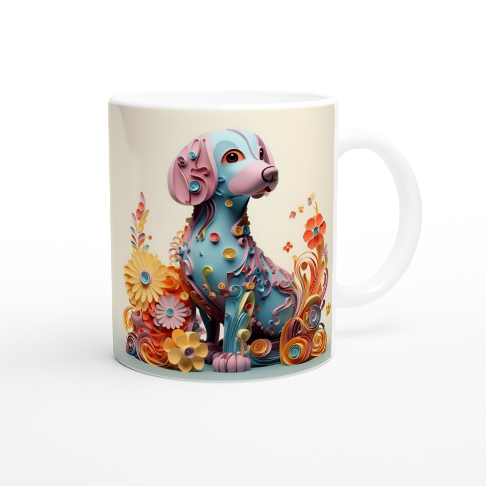 Pastel Çiçekli Köpek Baskılı Kupa Bardak - 3