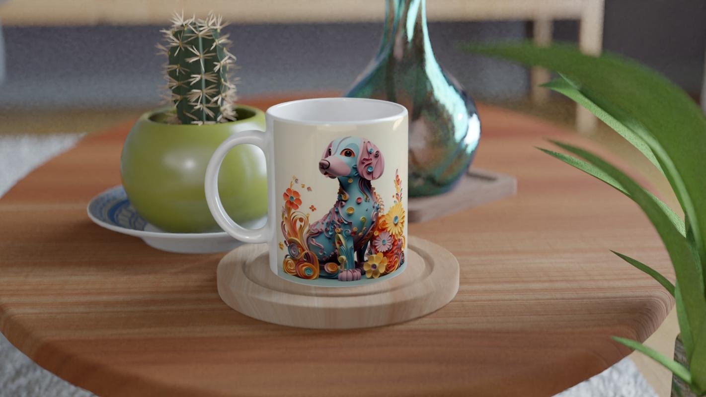 Pastel Çiçekli Köpek Baskılı Kupa Bardak - 4