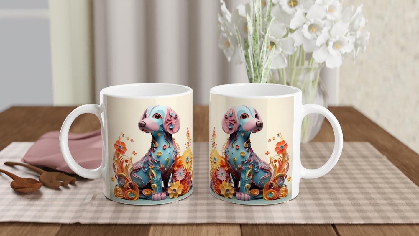 Pastel Çiçekli Köpek Baskılı Kupa Bardak - 5