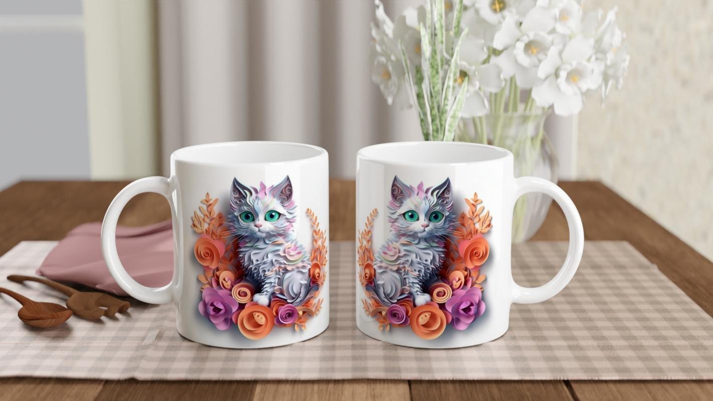 Pastel Çiçekli Tatlı Kedi Kupa Bardak - 5