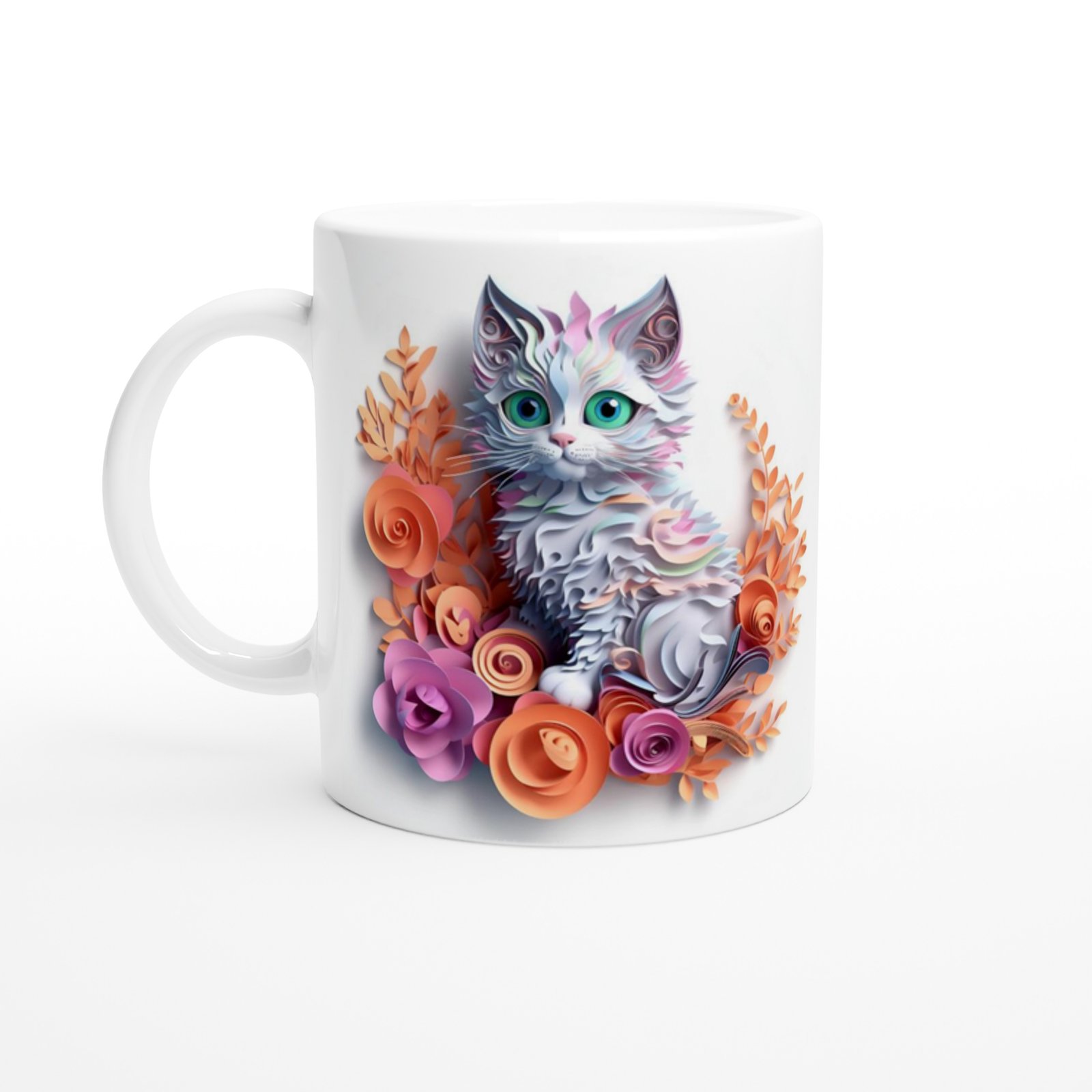 Pastel Çiçekli Tatlı Kedi Kupa Bardak