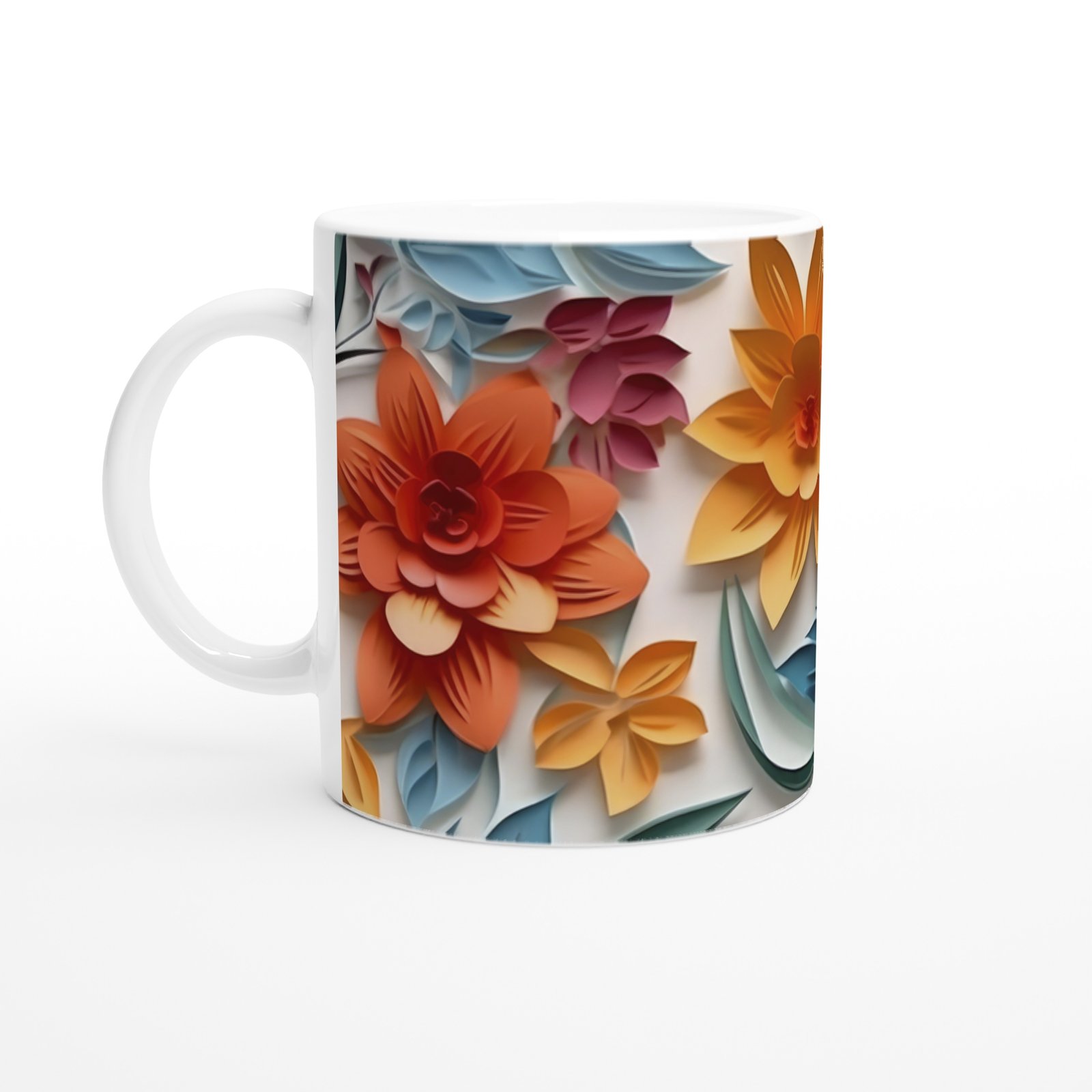 Pastel Kesitli Canlı Çiçek Desenli Kupa Bardak