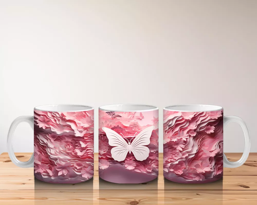 Pastel Renkli Şık Kelebek– Baskılı Kahve Kupası - 5