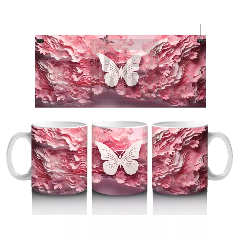 Pastel Renkli Şık Kelebek– Baskılı Kahve Kupası