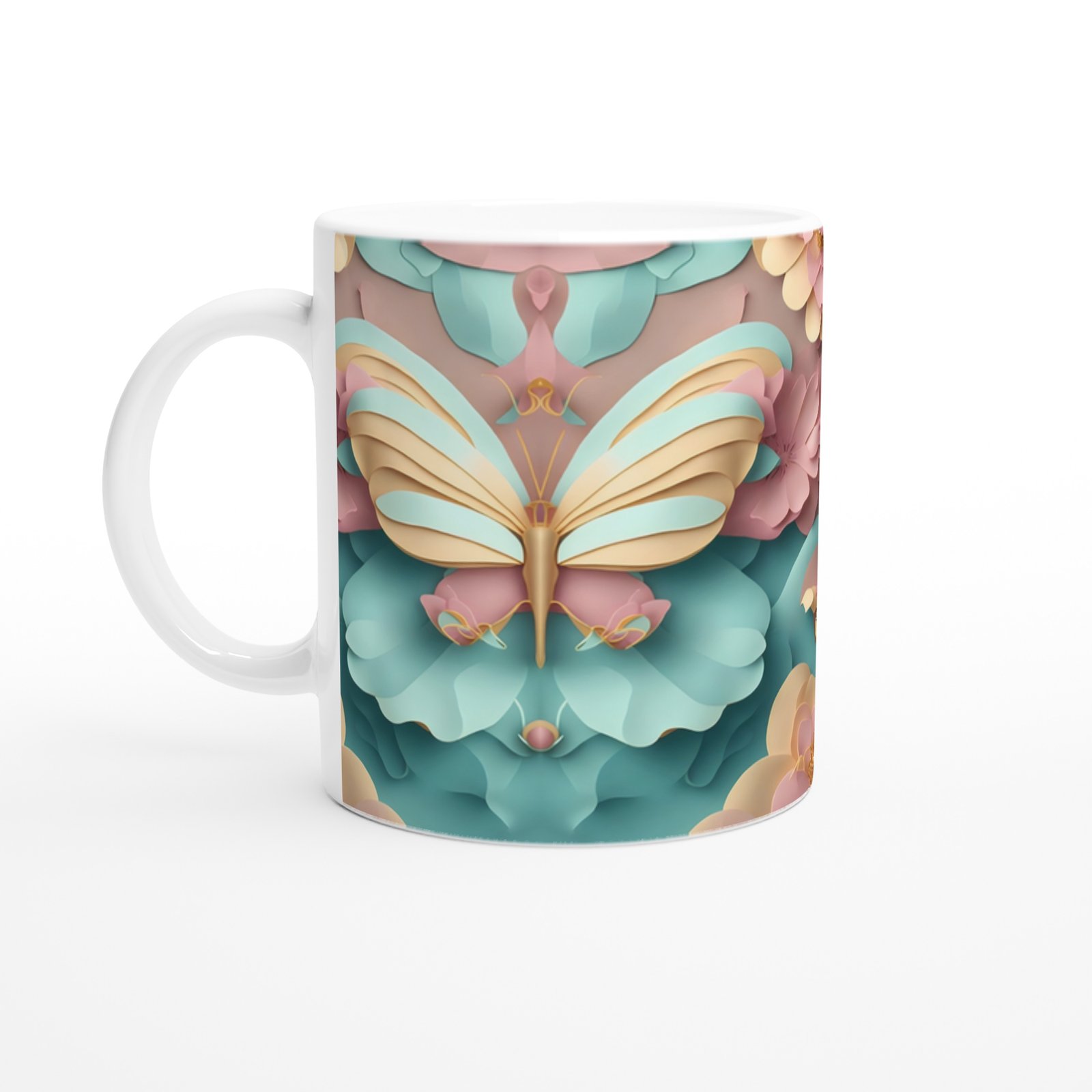 Pastel Renkli Zarif Kelebek Temalı Baskılı Kupa Bardak