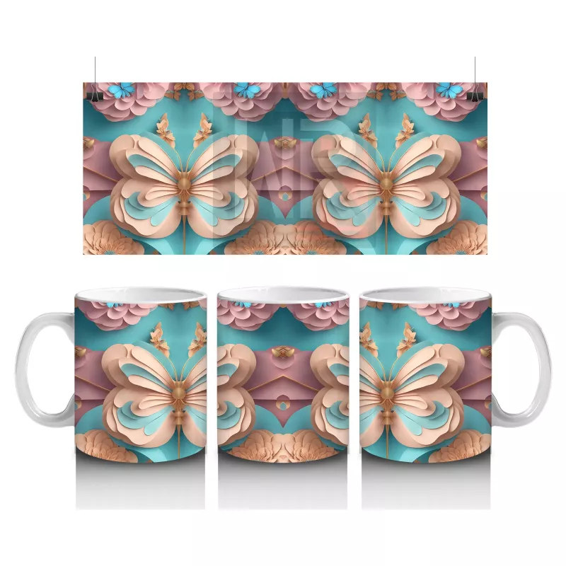 Pastel Renkli Zarif Kelebekler – Baskılı Kahve Kupası