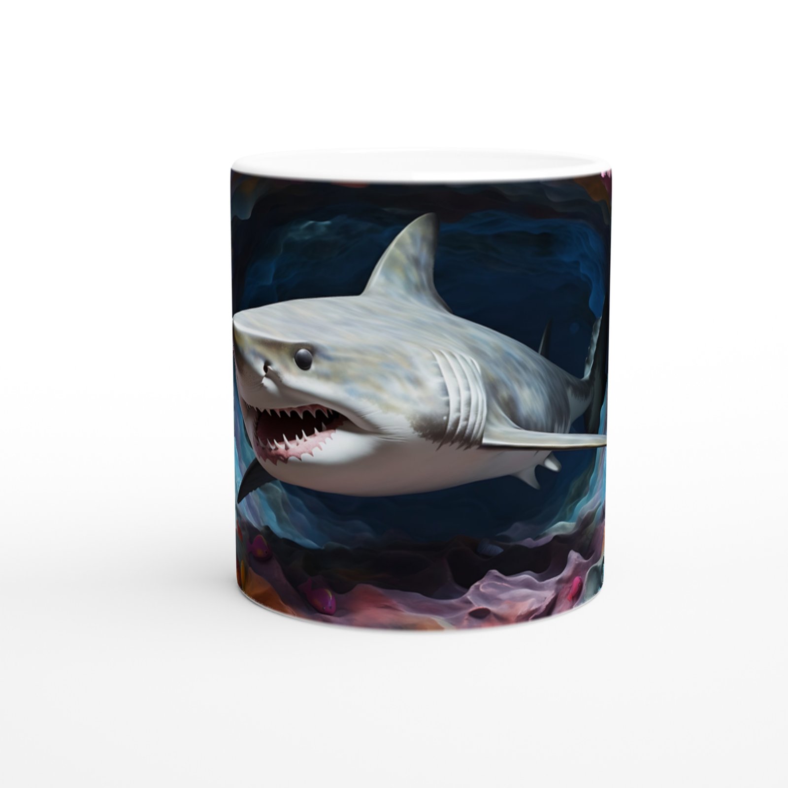 Pastel Tonlarda Mercanlar Arasında Köpekbalığı Su Altı Temalı Kupa Bardak