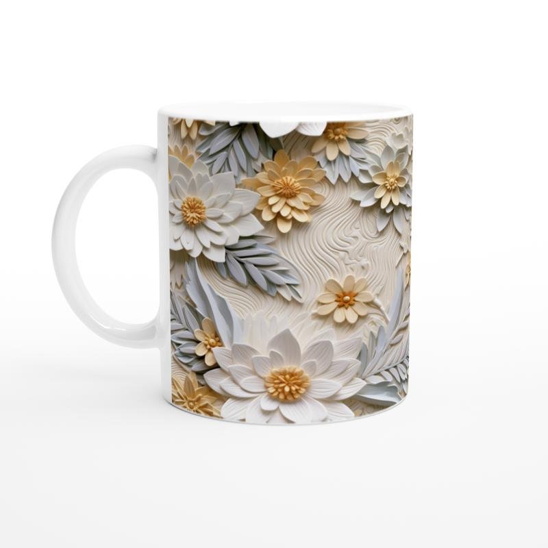 Pastel Zarafetinde Rölyef Çiçekli Kupa Bardak