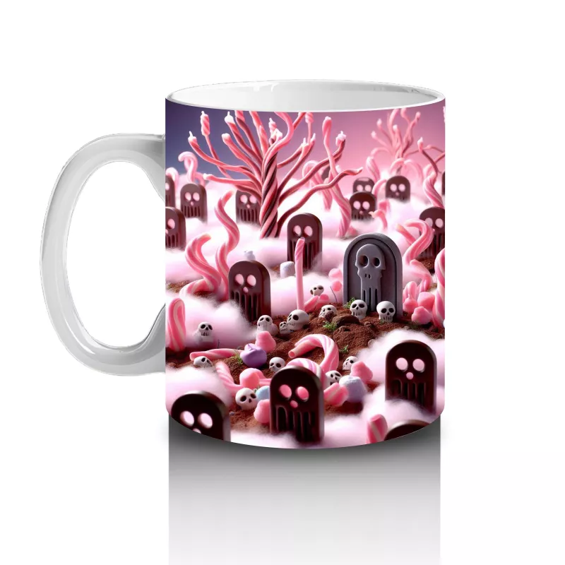 Pembe Arka Plan Üzerinde Vampir Kostümlü Çocuklar Figürlü Tatlı Cadılar Bayramı Baskılı Kupa Bardak - 2