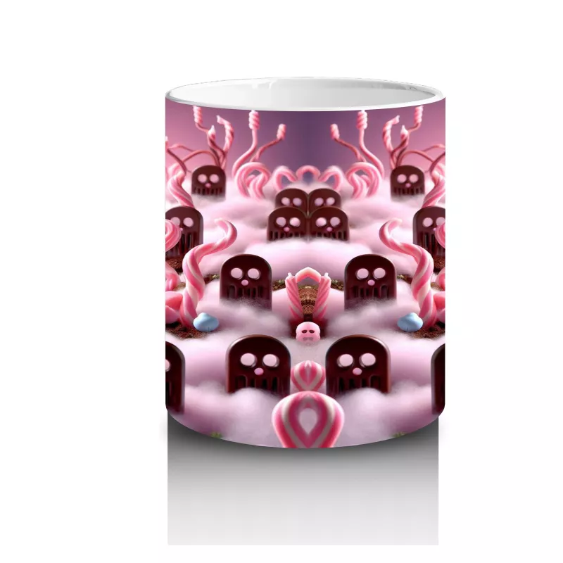 Pembe Arka Plan Üzerinde Vampir Kostümlü Çocuklar Figürlü Tatlı Cadılar Bayramı Baskılı Kupa Bardak - 3