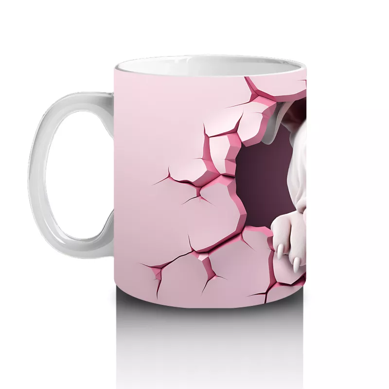 Pembe Arka Planda Bulldog Deseni - Baskılı Kahve Kupası - 2