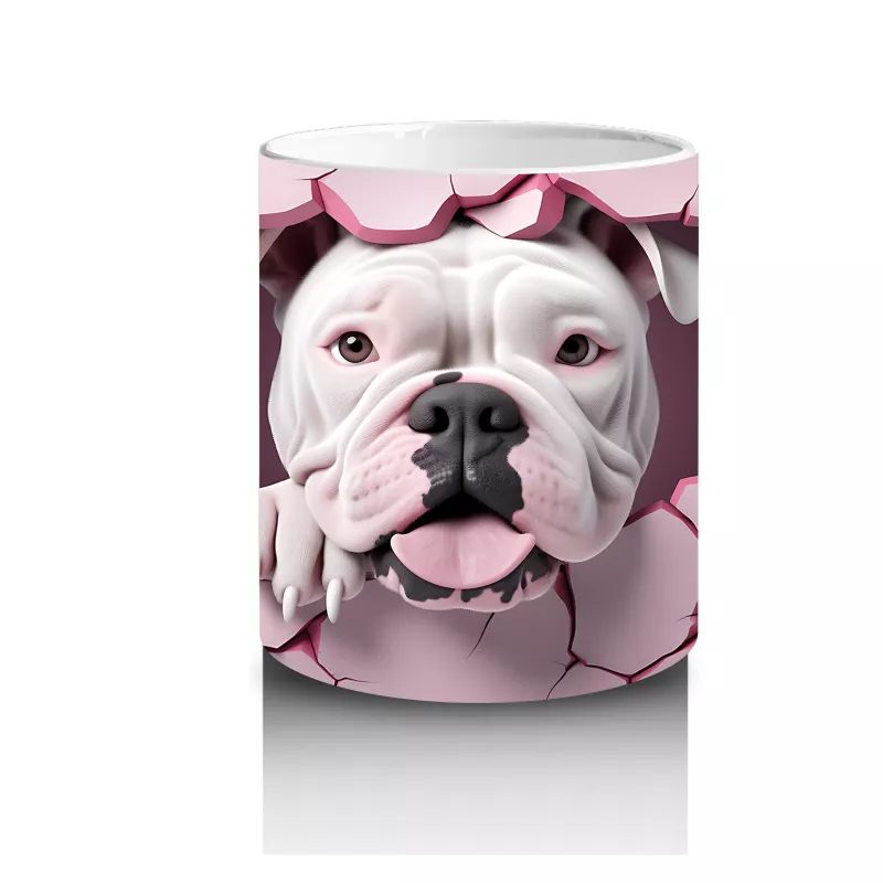 Pembe Arka Planda Bulldog Deseni - Baskılı Kahve Kupası - 3