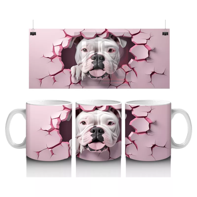Pembe Arka Planda Bulldog Deseni - Baskılı Kahve Kupası