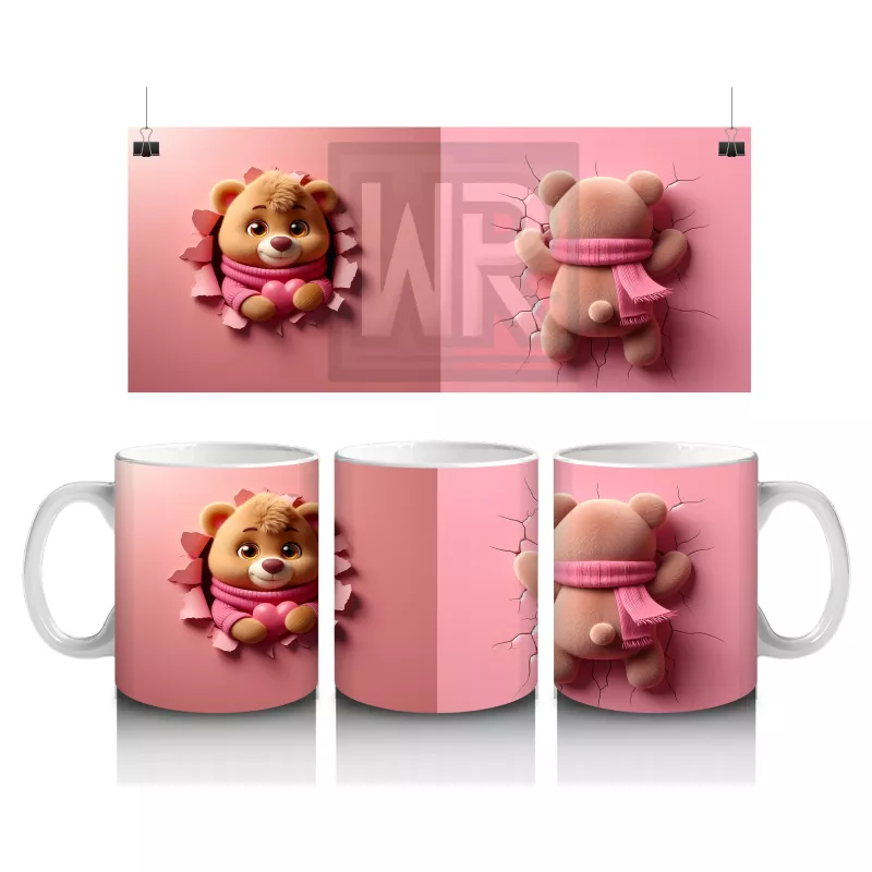 Pembe Arka Planda Ponpon Şapkalı Kız – Baskılı Kahve Kupası