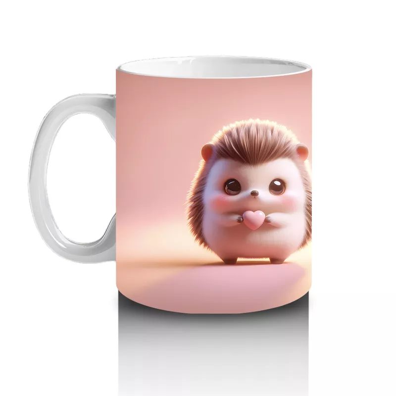 Pembe Arka Planda Sevimli Kirpiler – Baskılı Kahve Kupası - 2