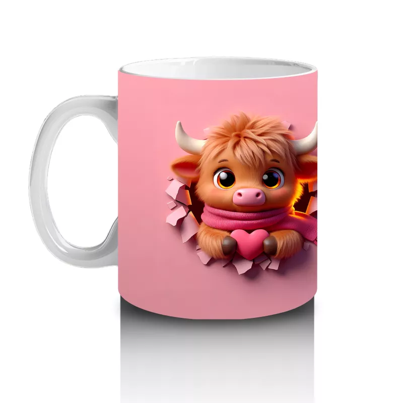 Pembe Arka Planda Sevimli Maskot ve Peluş Karakter – Baskılı Kahve Kupası - 2