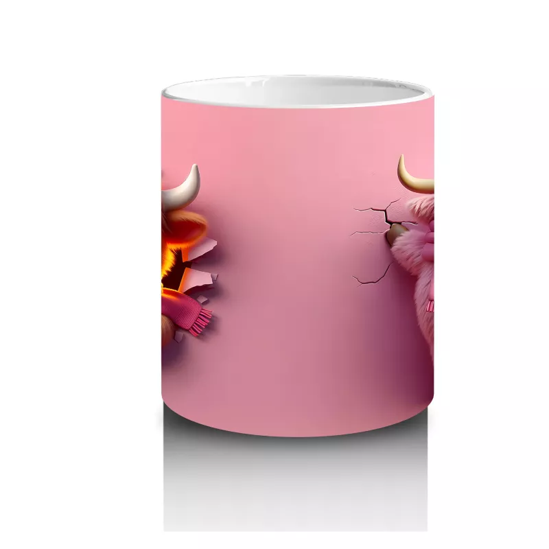 Pembe Arka Planda Sevimli Maskot ve Peluş Karakter – Baskılı Kahve Kupası - 3