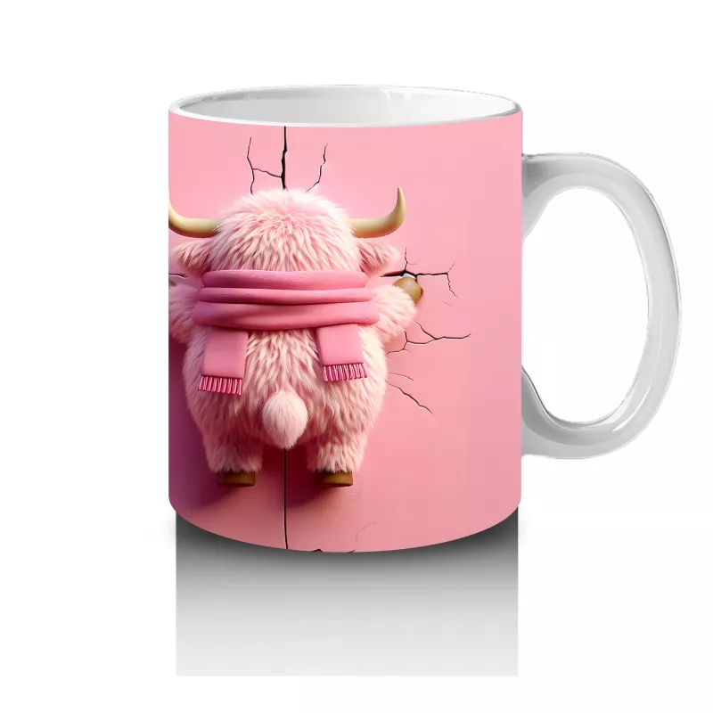 Pembe Arka Planda Sevimli Maskot ve Peluş Karakter – Baskılı Kahve Kupası - 4