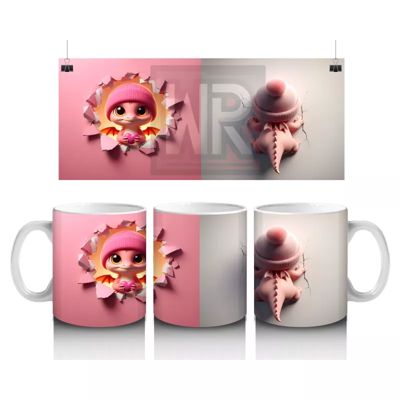 Pembe Arka Planda Şirin Çocuk Maskotu – Baskılı Kahve Kupası