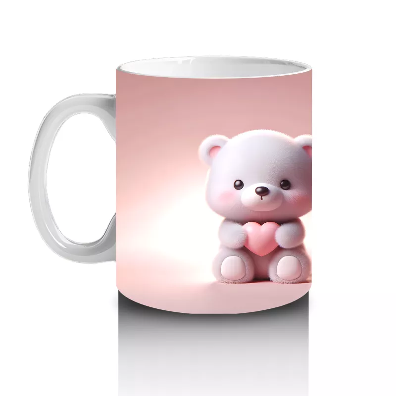 Pembe Arka Planda Tatlı Ayıcıklar – Baskılı Kahve Kupası - 2