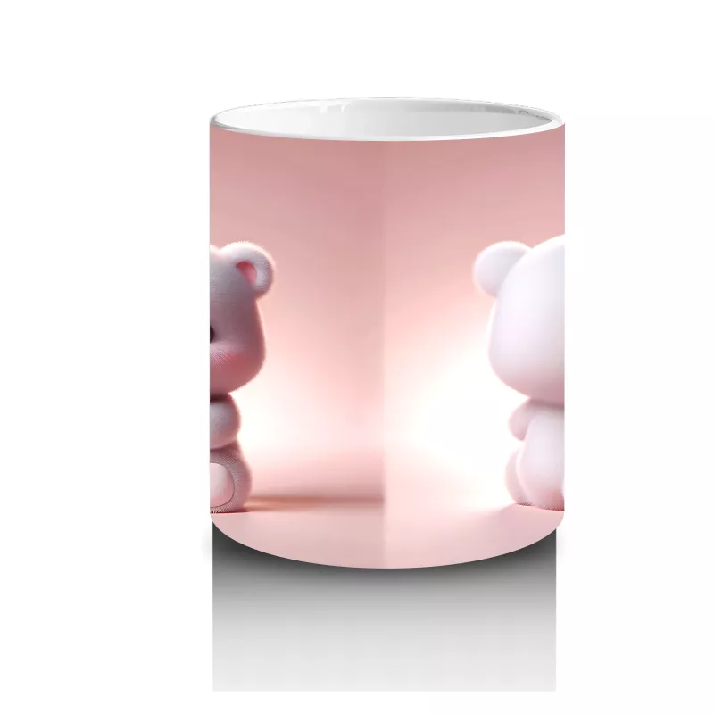 Pembe Arka Planda Tatlı Ayıcıklar – Baskılı Kahve Kupası - 3