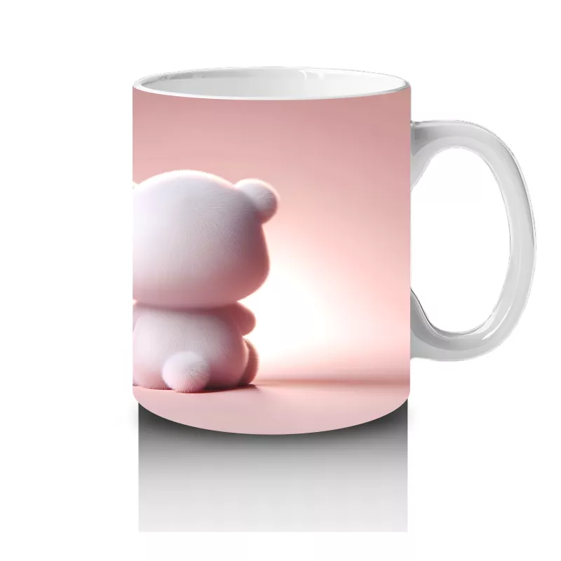 Pembe Arka Planda Tatlı Ayıcıklar – Baskılı Kahve Kupası - 4